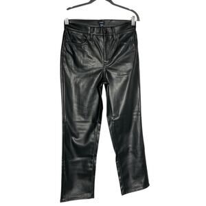 J.Crew Factory Black Full Length Straight Leg Faux Leather Petite Pants Size 28P